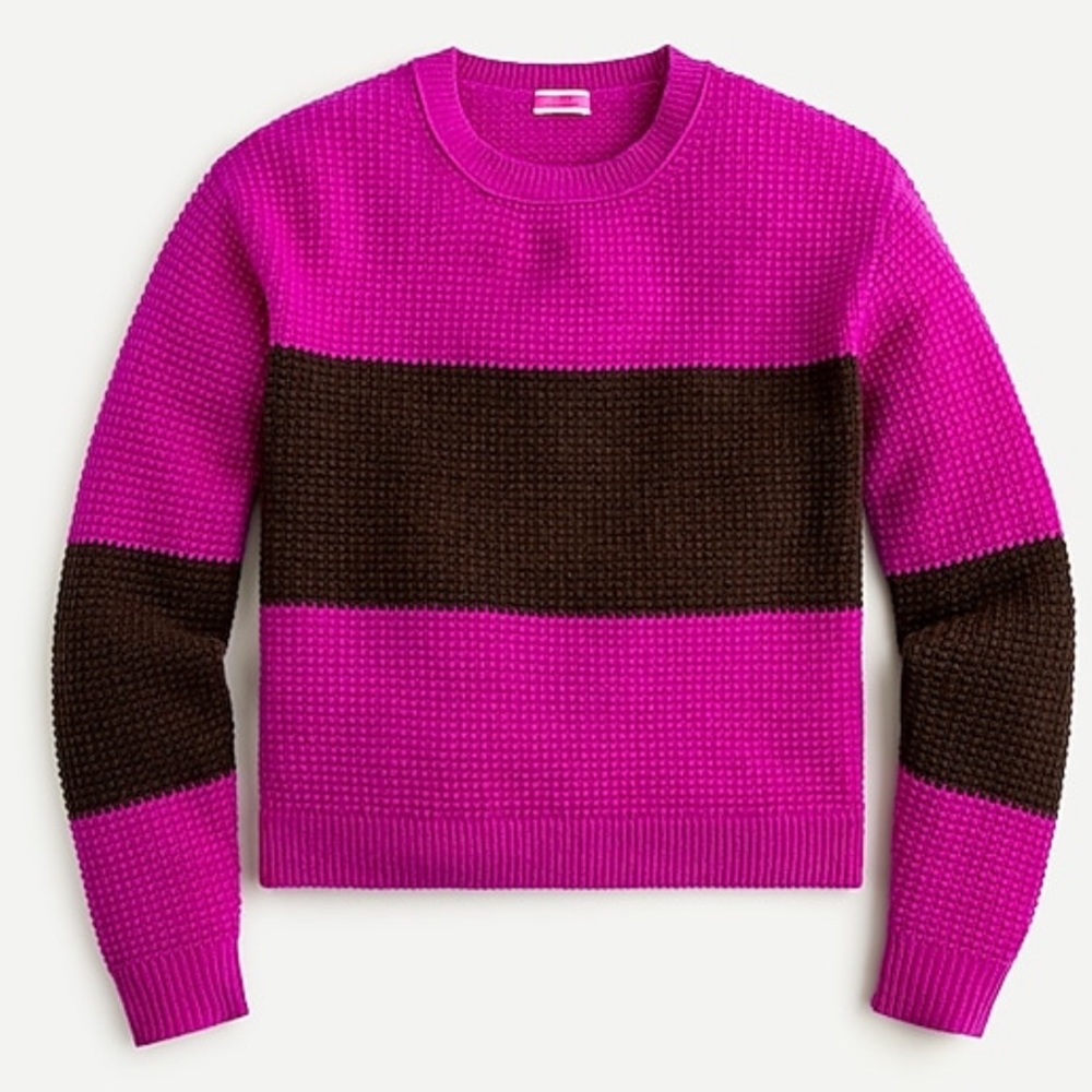 Cashmere waffle-knit crewneck sweater colorblock